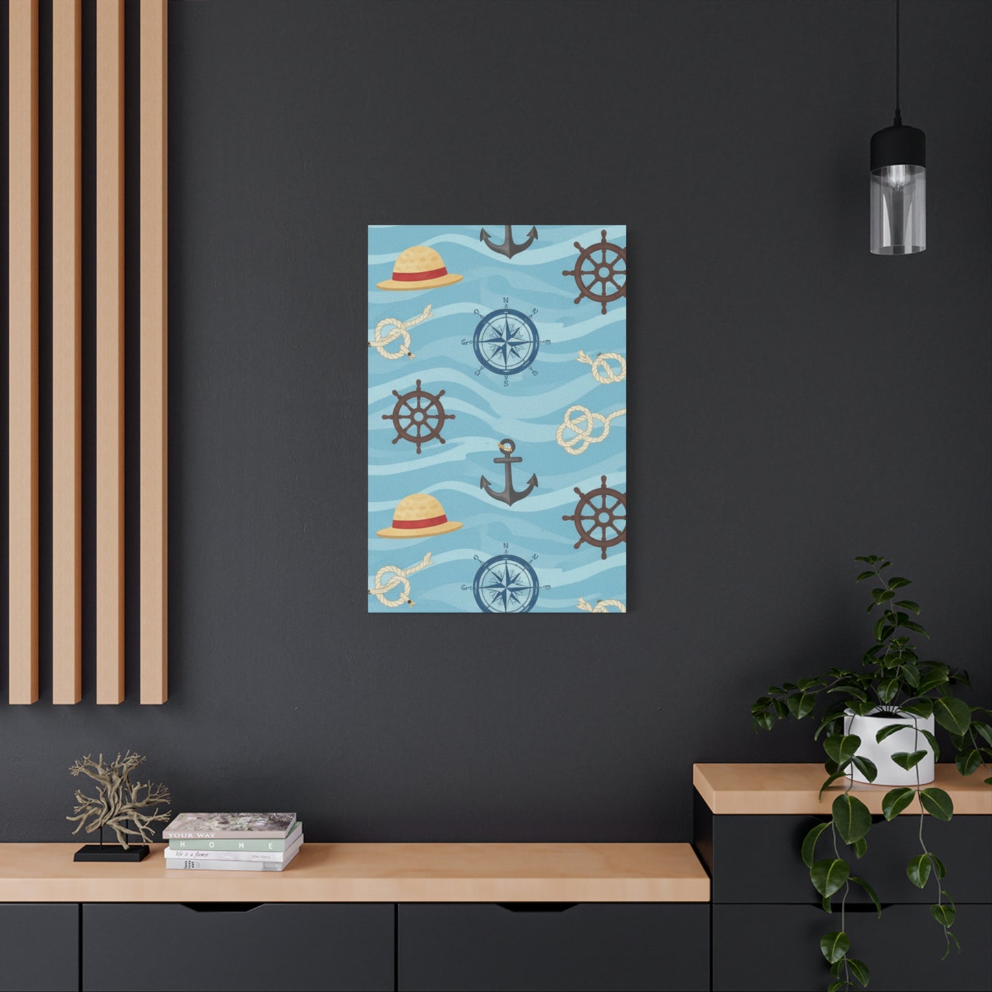 One Piece-Inspired | Blue Nautical Straw Hats | Premium Canvas Wall Art