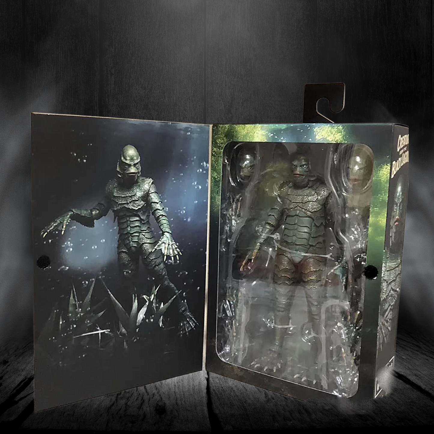 Action figure in packaging with a dark background
