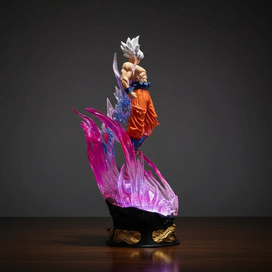 Super Saiyan Goku figure with energy blast on a dark background