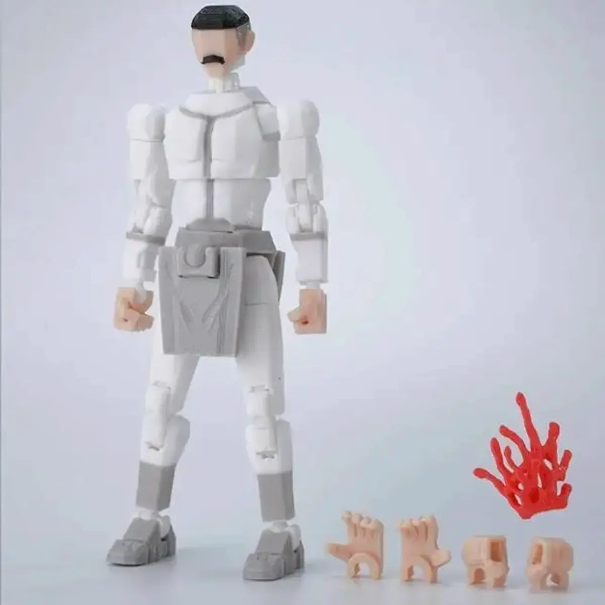 Action figure with interchangeable parts on a plain background
