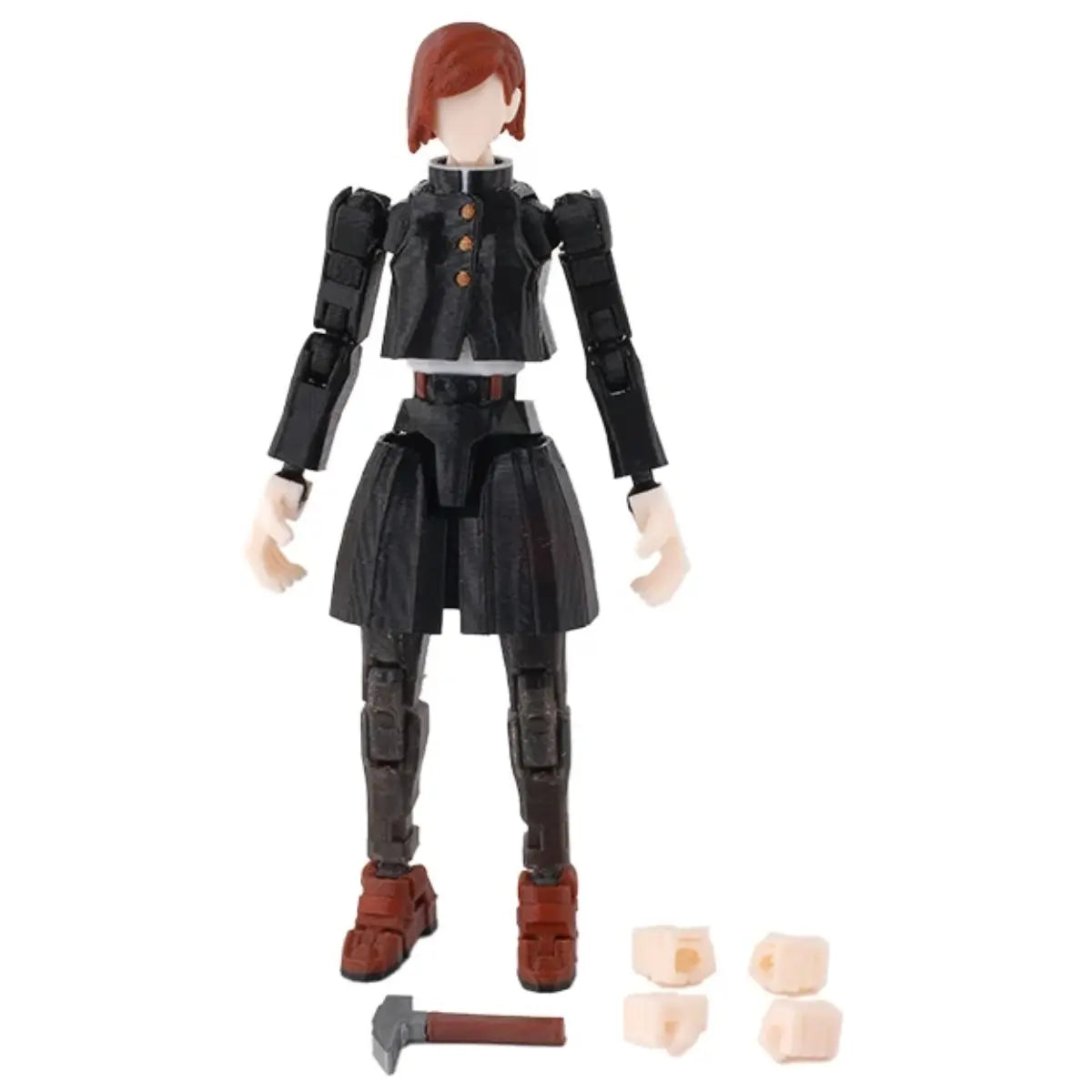 Action figure with a black outfit and brown boots on a white background
