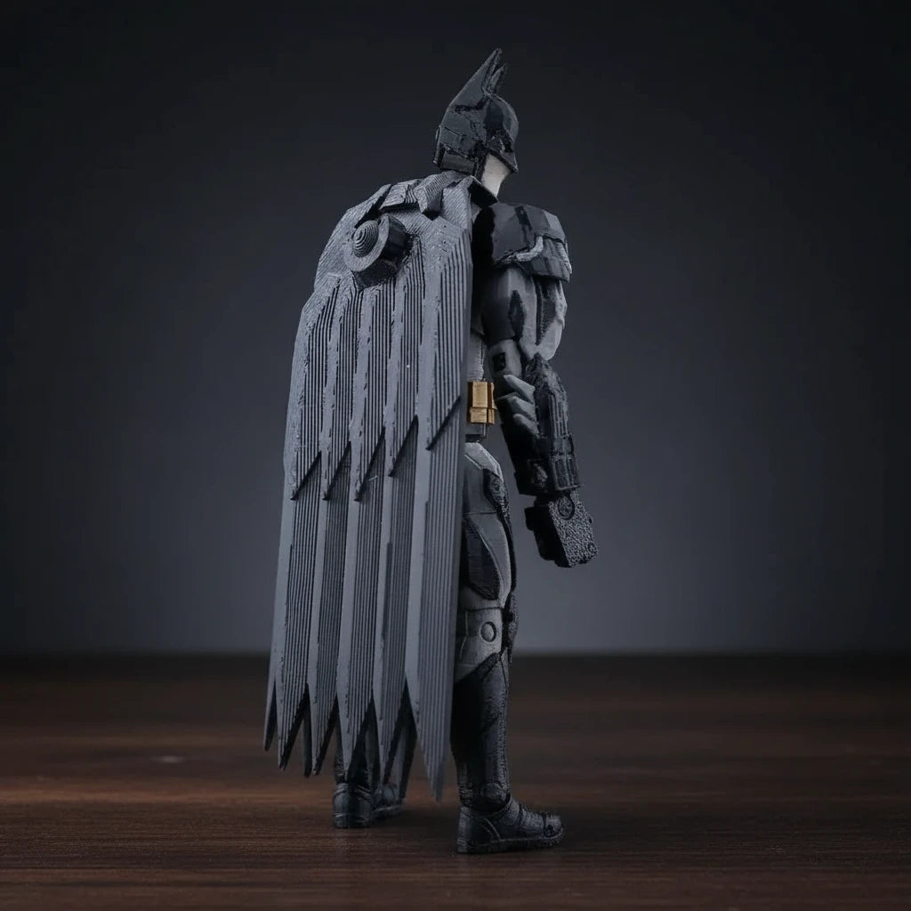 Close-up of a detailed armor piece with a helmet on a textured gray background