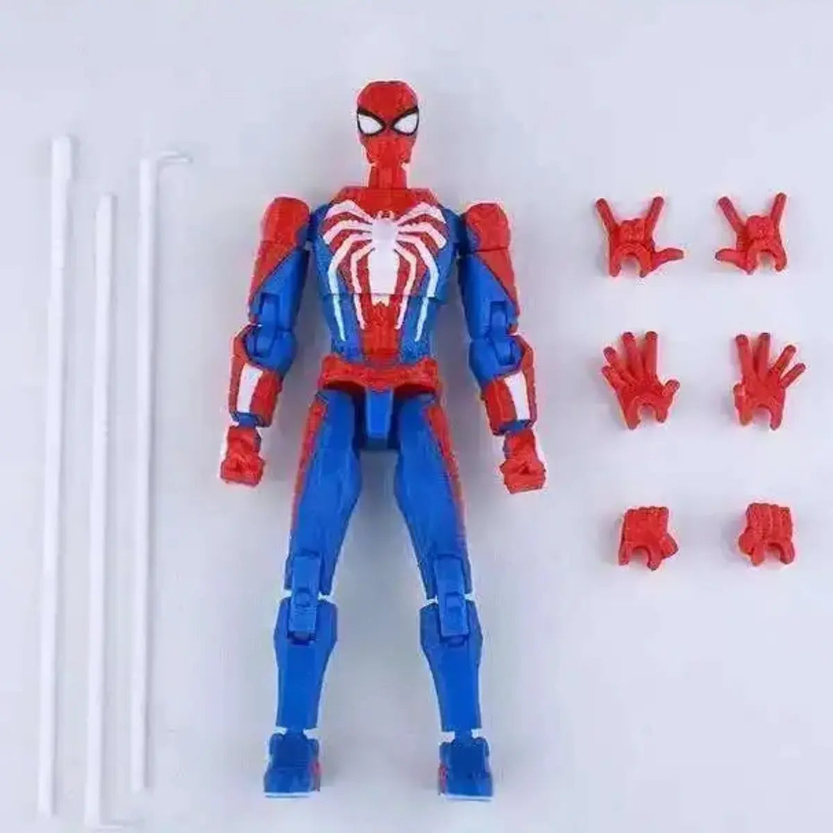 Spider-Man action figure with interchangeable parts on a white background