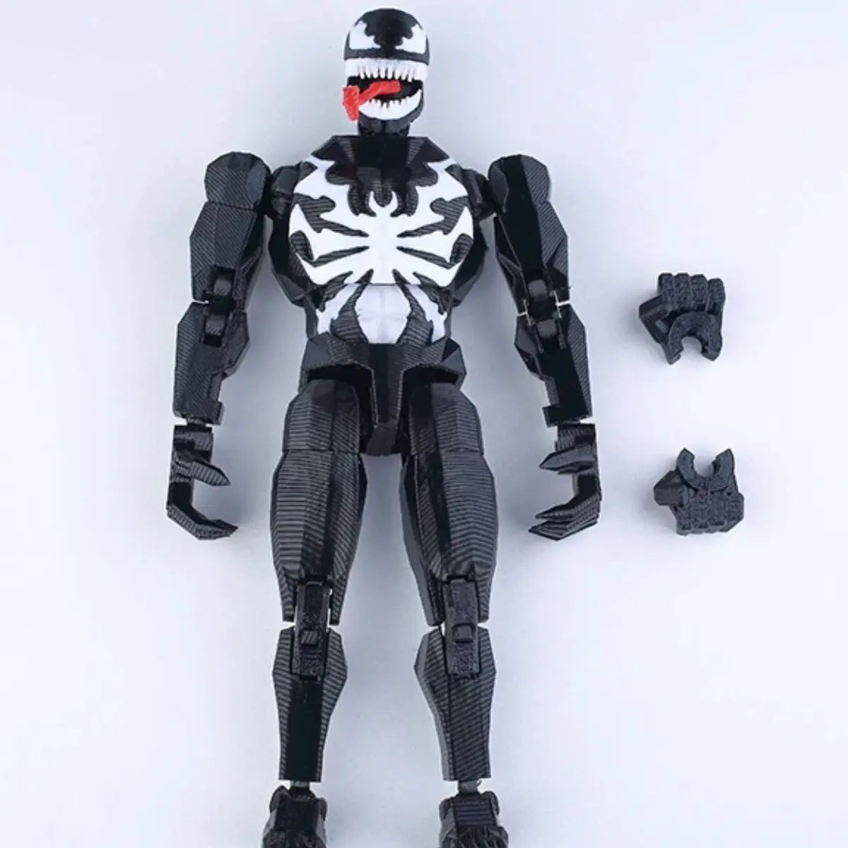 Action figure with a black and white design on a white background