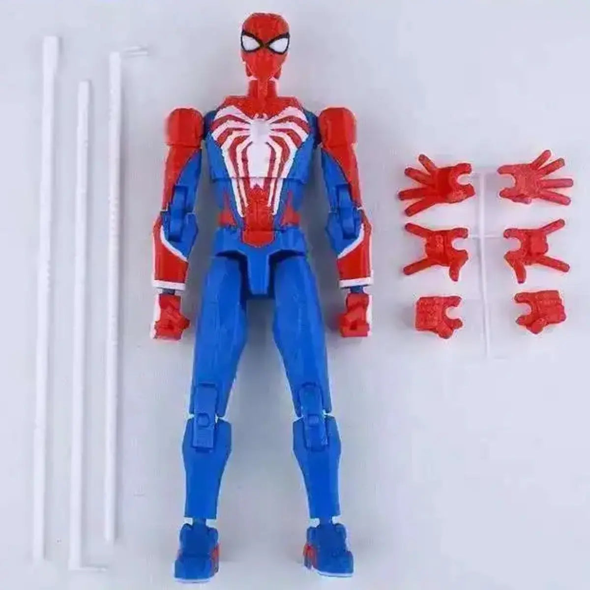 Spider-Man action figure with interchangeable parts on a white background