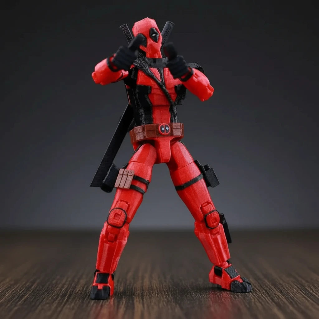 Red superhero figure with black accents on a gray background