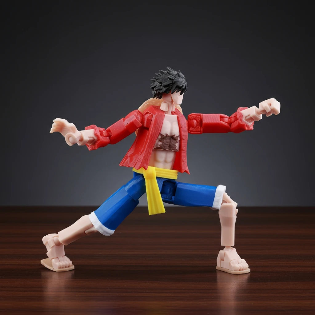 Action figure in a dynamic pose on a textured gray background