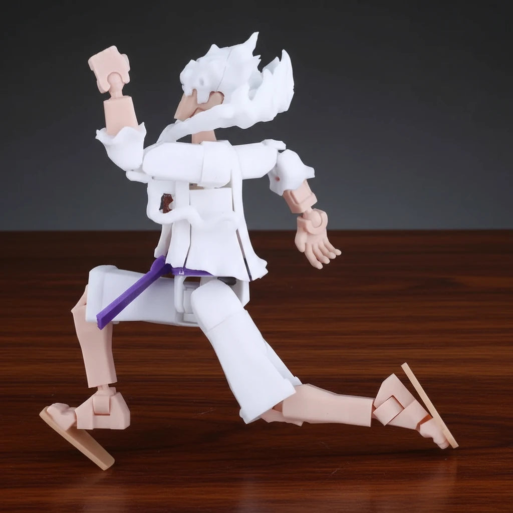 Action figure in a dynamic pose on a textured gray background