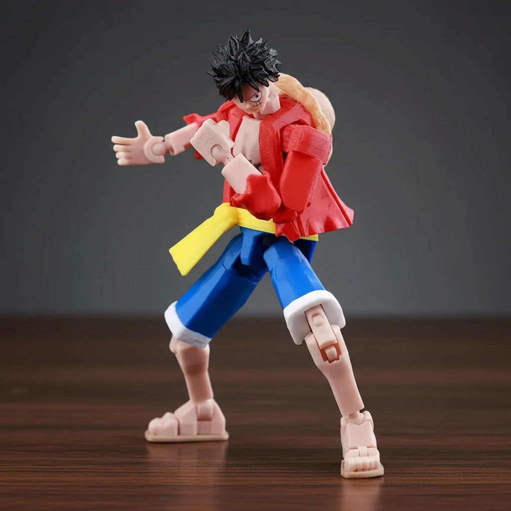 Toy figure in colorful outfit on a textured gray background