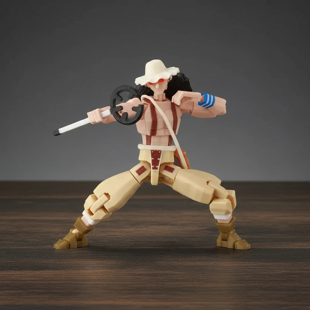 Action figure with a weapon on a gray background