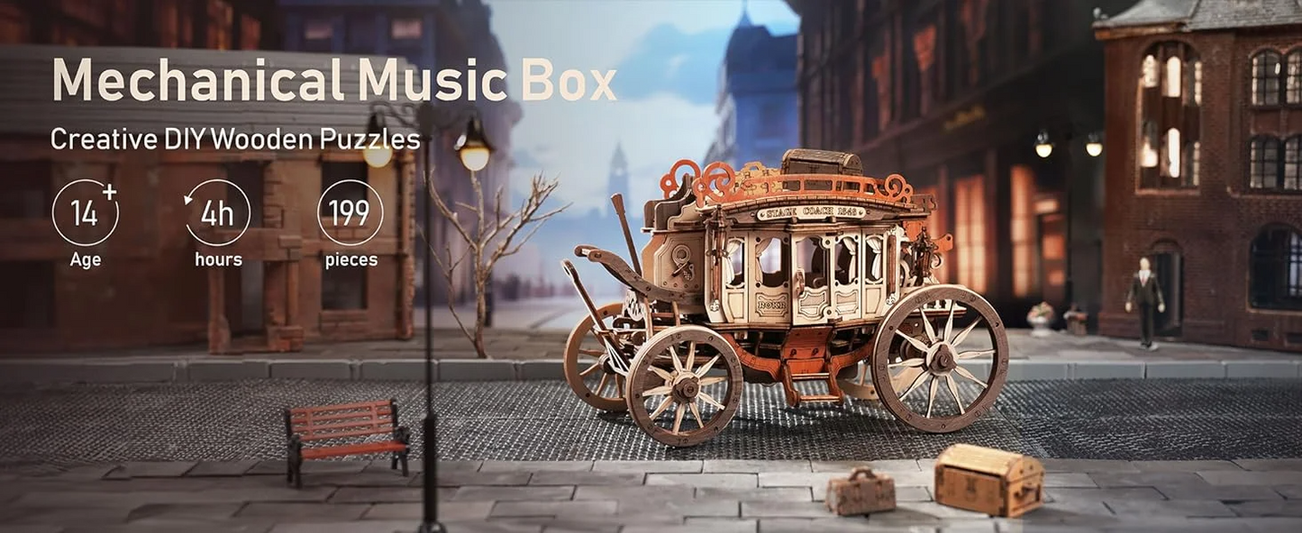 Robotime | ROKR | Mechanical Music Box | Stagecoach | Hobby Kits & DIY Collectibles | 3D Assemble Kits