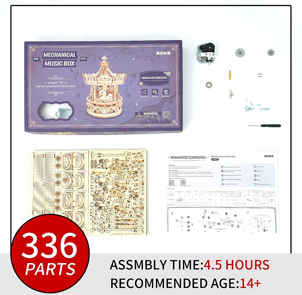 Robotime | ROKR | Romantic Carousel | Hobby Kits & DIY Collectibles | 3D Assemble Kits