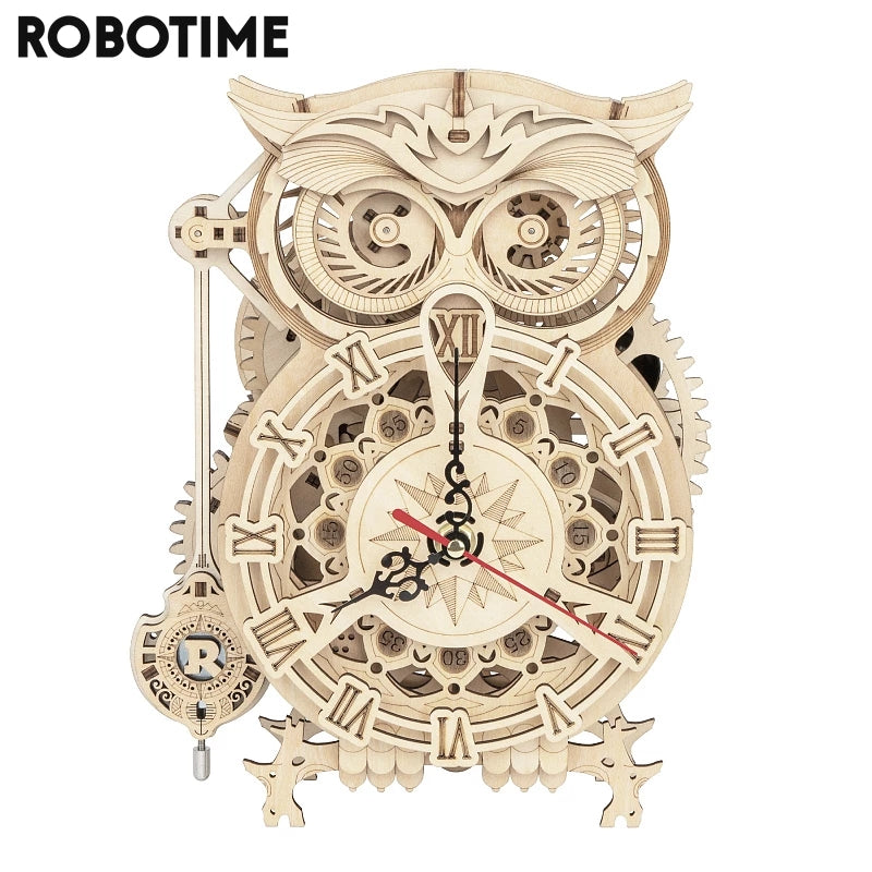 Robotime | ROKR | Wooden Owl Clock | Hobby Kits & DIY Collectibles | 3D Assemble Kits
