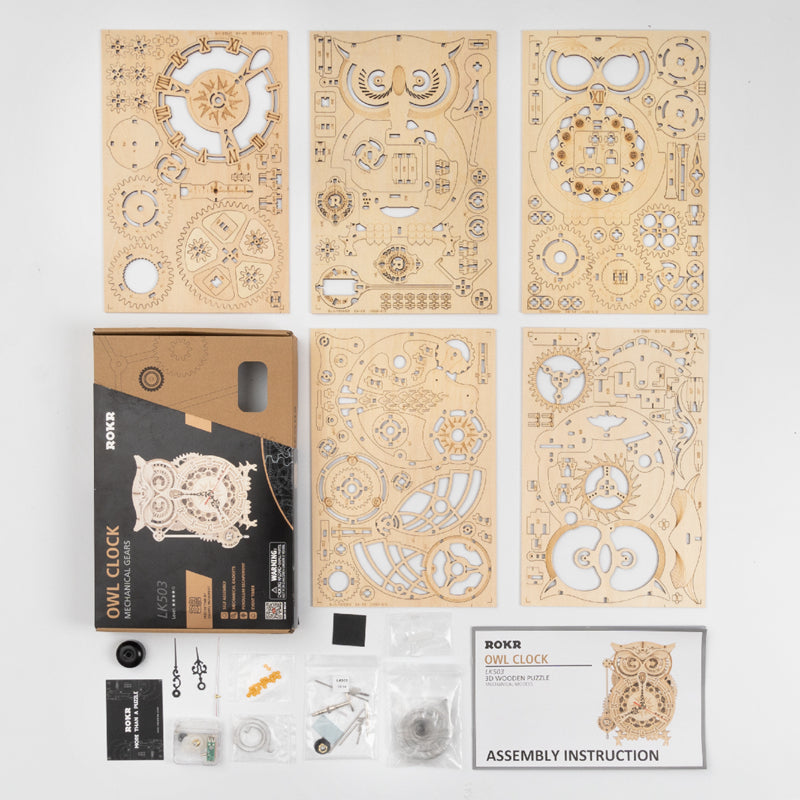 Robotime | ROKR | Wooden Owl Clock | Hobby Kits & DIY Collectibles | 3D Assemble Kits
