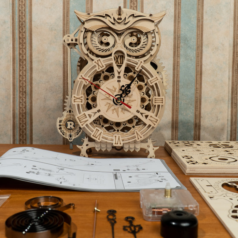 Robotime | ROKR | Wooden Owl Clock | Hobby Kits & DIY Collectibles | 3D Assemble Kits