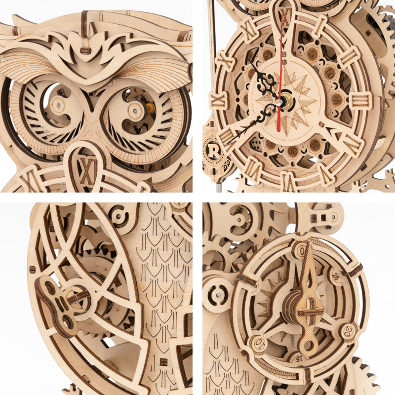 Robotime | ROKR | Wooden Owl Clock | Hobby Kits & DIY Collectibles | 3D Assemble Kits