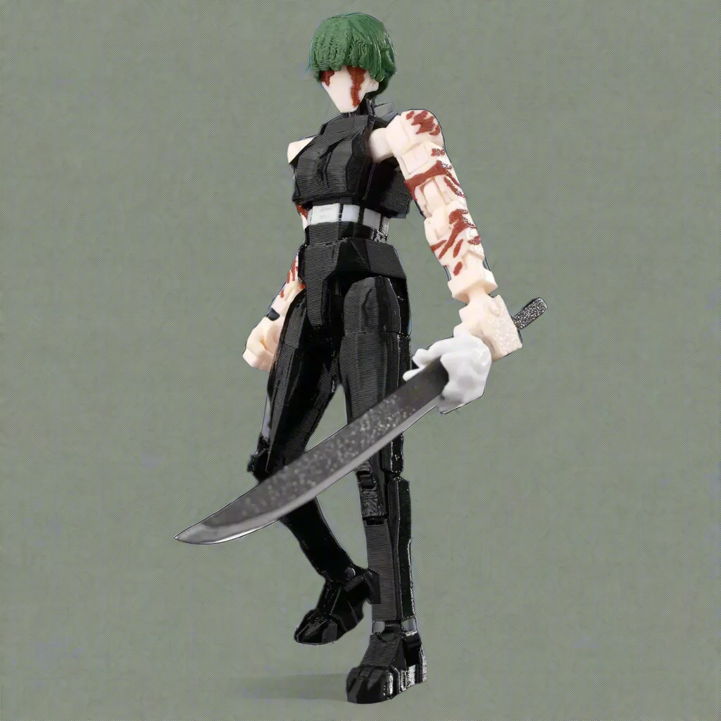 Action figure with a sword on a plain background
