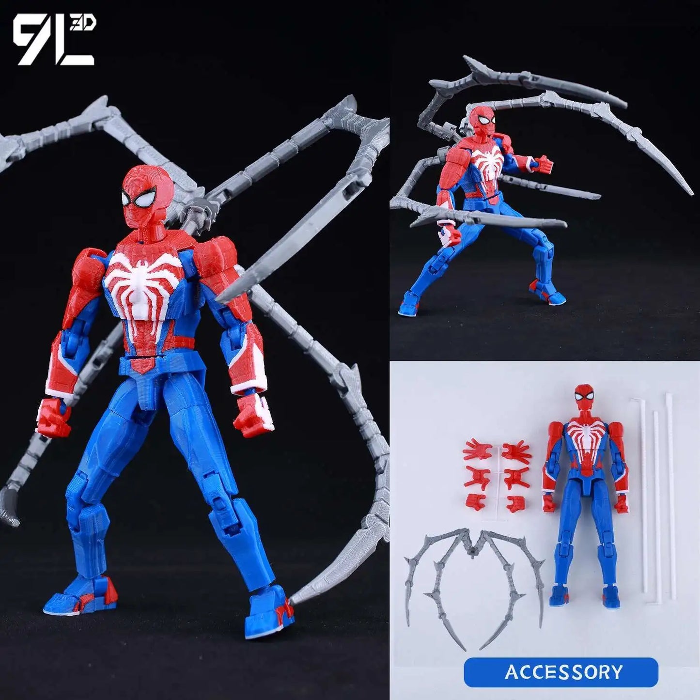Spider-Man action figure with web accessory on a black background