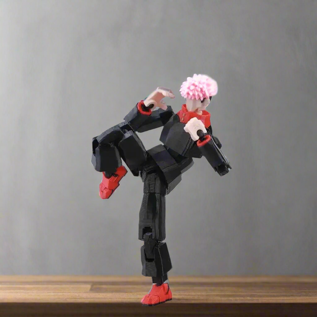 Toy figure of a robot with a character on its back against a white background