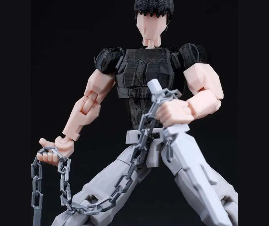 Action figure with chain and black background