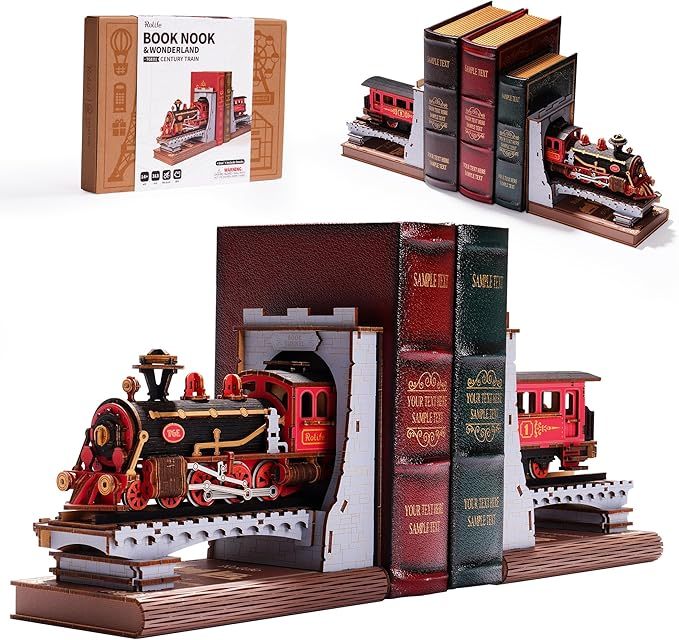Robotime | Rolife | Book Ends Kit | Century Train | Hobby Kits & DIY Collectibles | 3D Assemble Kits