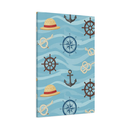 One Piece-Inspired | Blue Nautical Straw Hats | Premium Canvas Wall Art