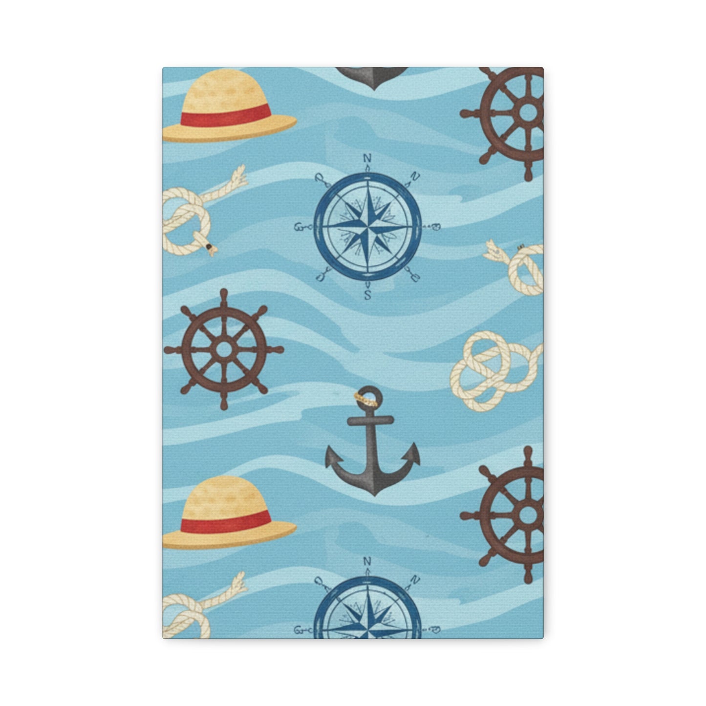 One Piece-Inspired | Blue Nautical Straw Hats | Premium Canvas Wall Art