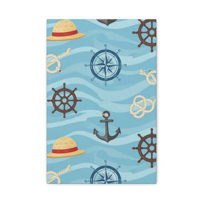 One Piece-Inspired | Blue Nautical Straw Hats | Premium Canvas Wall Art