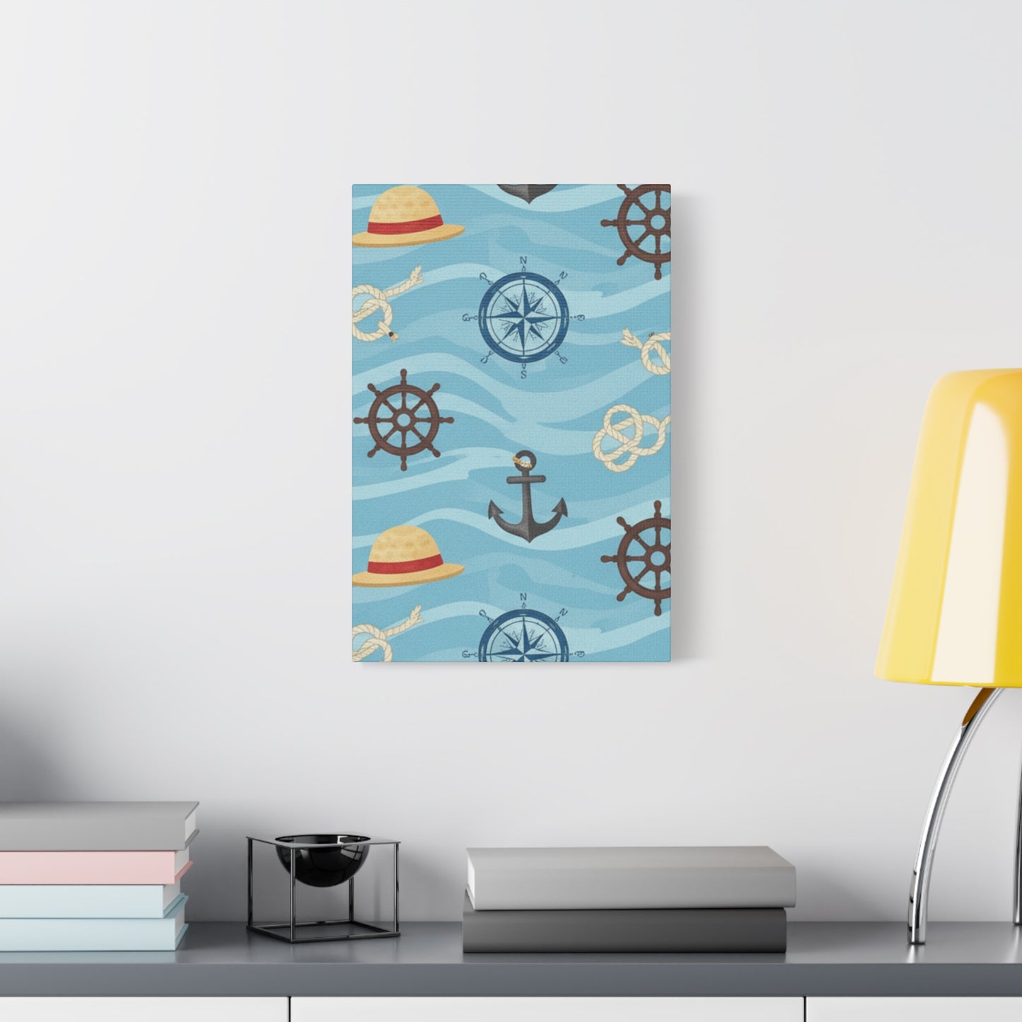 One Piece-Inspired | Blue Nautical Straw Hats | Premium Canvas Wall Art