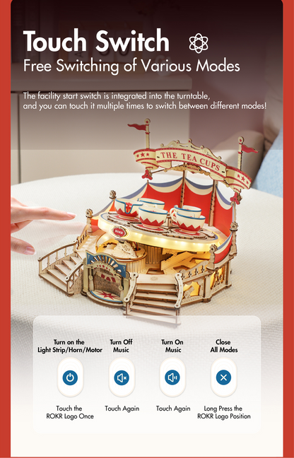 Robotime | ROKR | Magic Amusement Park | Tilt-A-Whirl Music Box | Hobby Kits & DIY Collectibles | 3D Assemble Kits