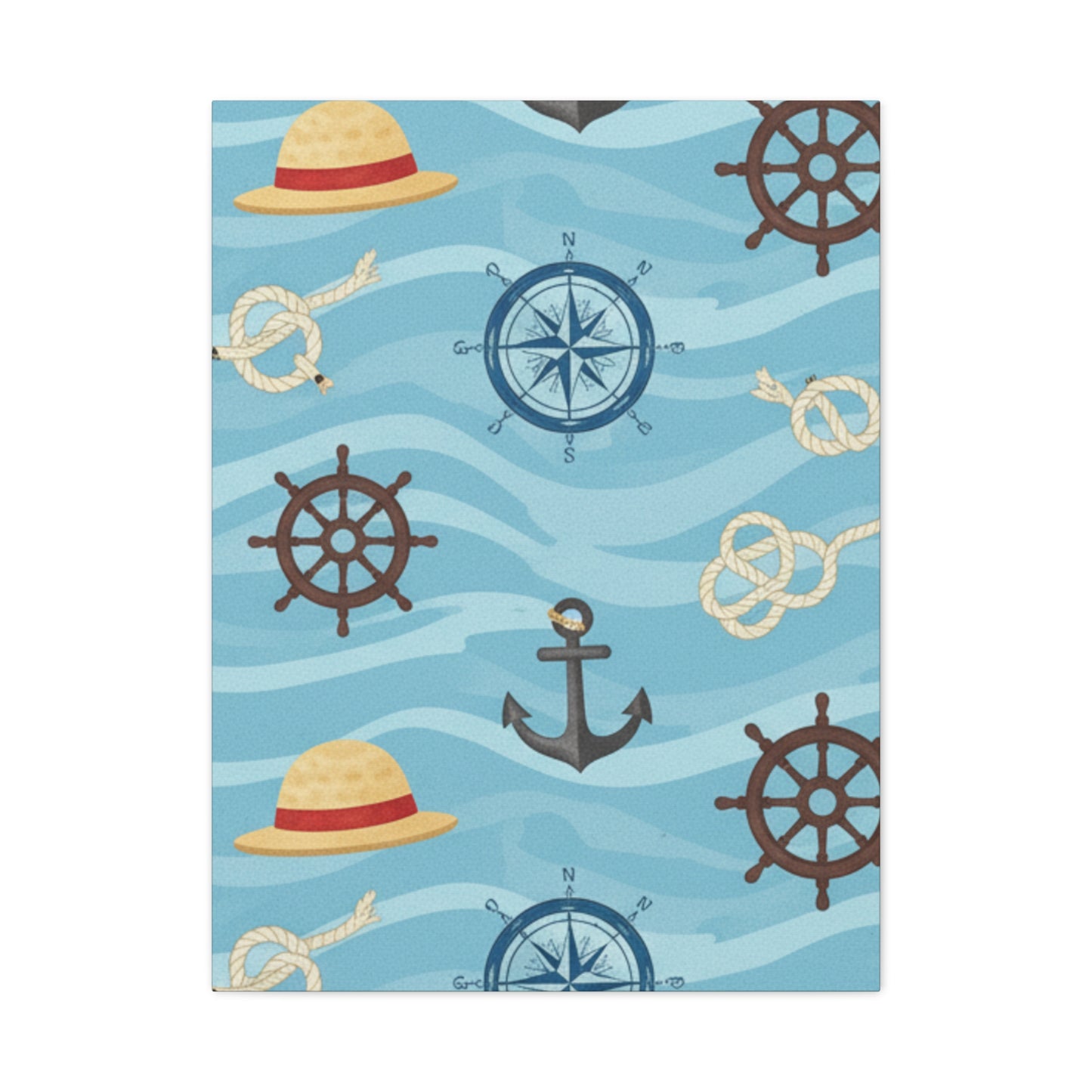 One Piece-Inspired | Blue Nautical Straw Hats | Premium Canvas Wall Art