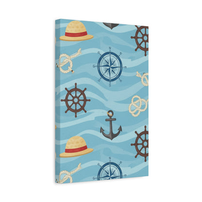 One Piece-Inspired | Blue Nautical Straw Hats | Premium Canvas Wall Art