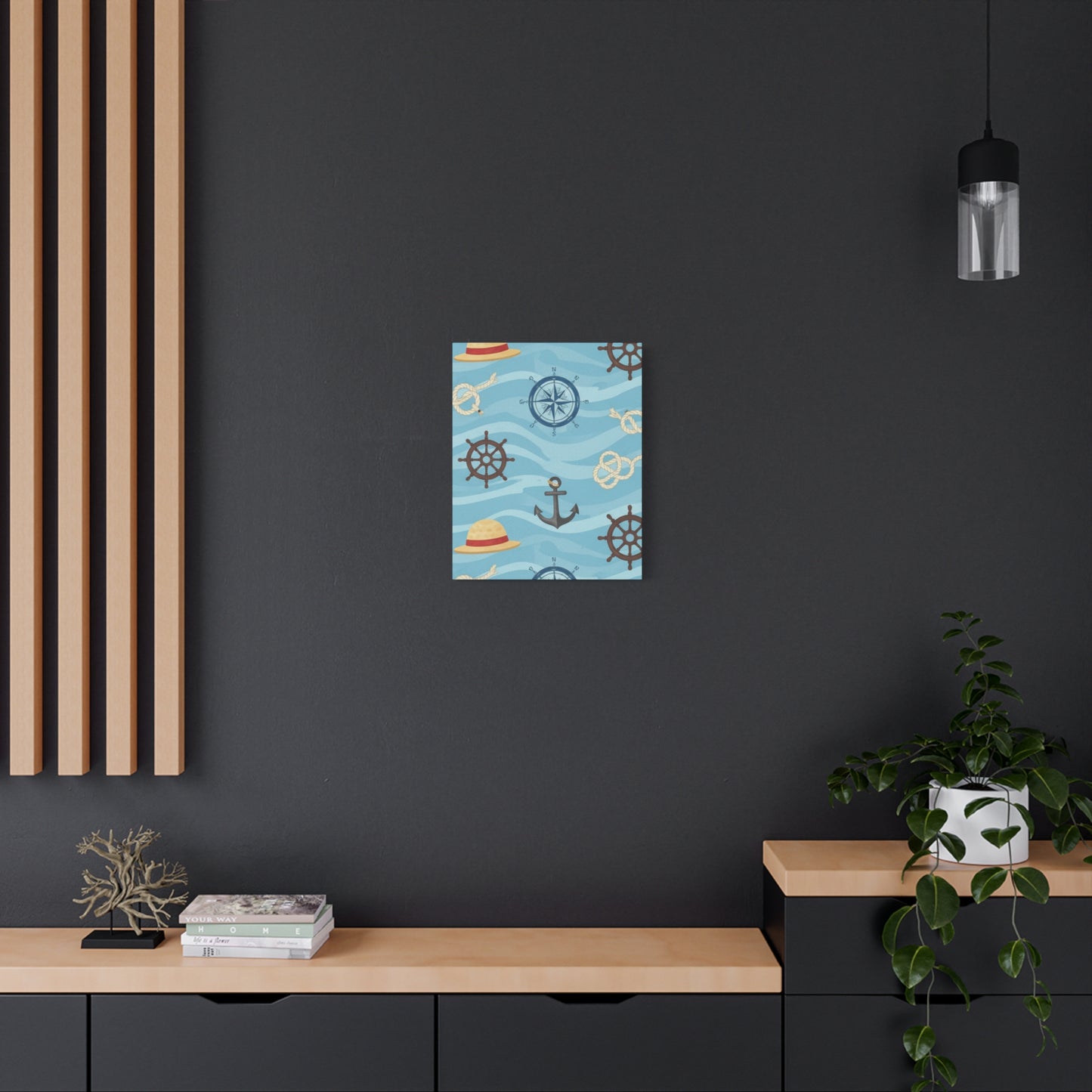 One Piece-Inspired | Blue Nautical Straw Hats | Premium Canvas Wall Art