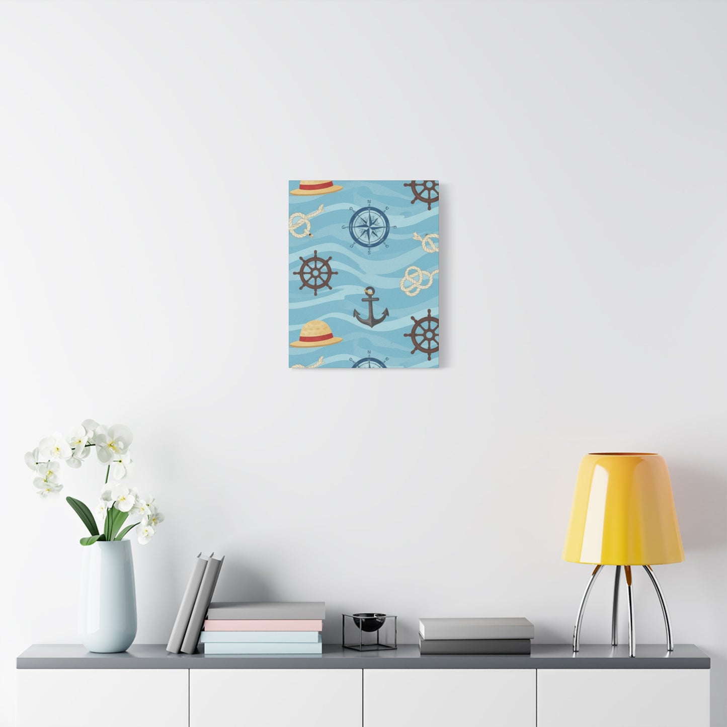 One Piece-Inspired | Blue Nautical Straw Hats | Premium Canvas Wall Art