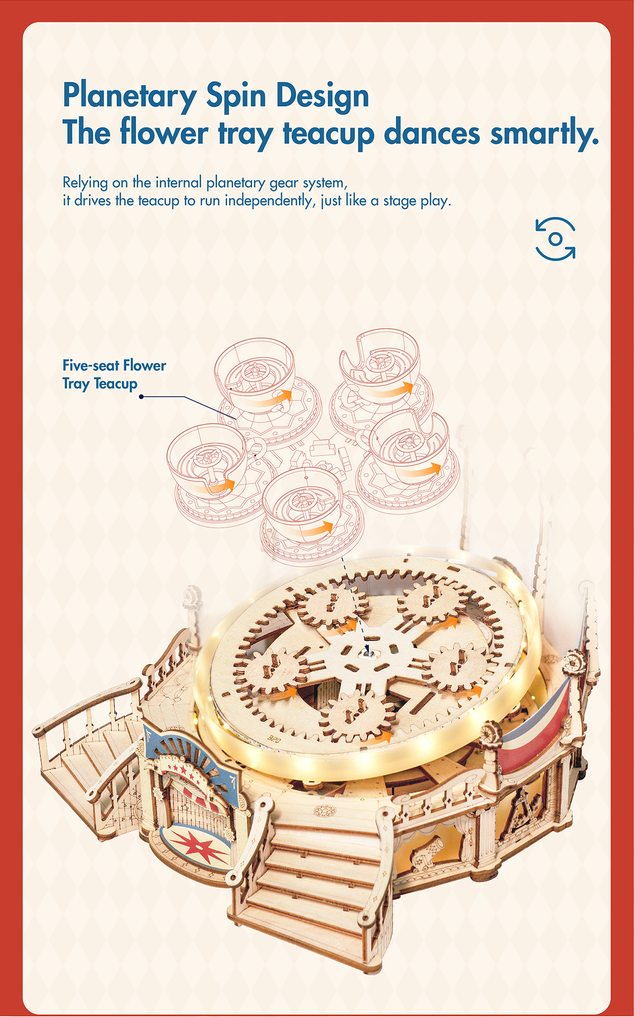 Robotime | ROKR | Magic Amusement Park | Tilt-A-Whirl Music Box | Hobby Kits & DIY Collectibles | 3D Assemble Kits