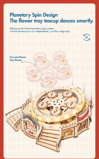 Robotime | ROKR | Magic Amusement Park | Tilt-A-Whirl Music Box | Hobby Kits & DIY Collectibles | 3D Assemble Kits