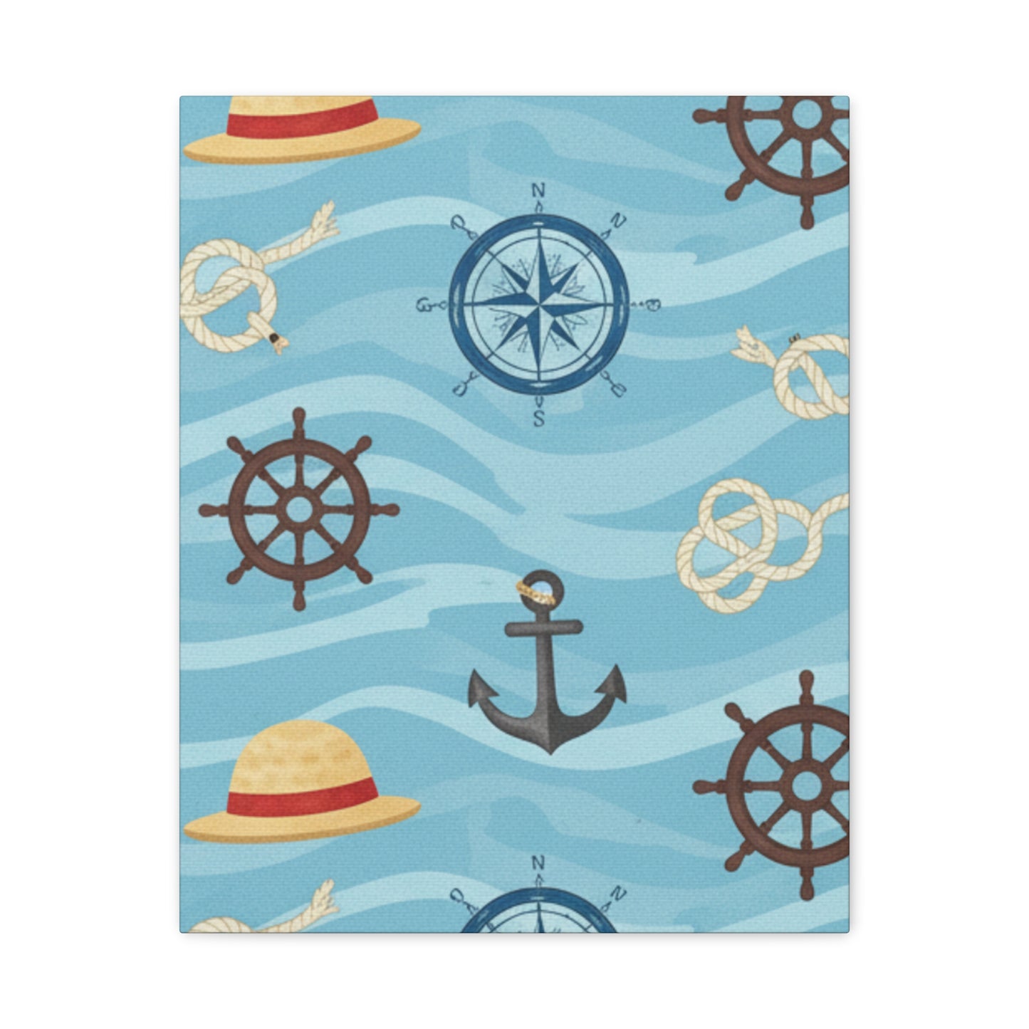 One Piece-Inspired | Blue Nautical Straw Hats | Premium Canvas Wall Art