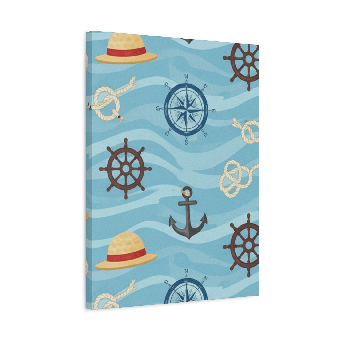 One Piece-Inspired | Blue Nautical Straw Hats | Premium Canvas Wall Art