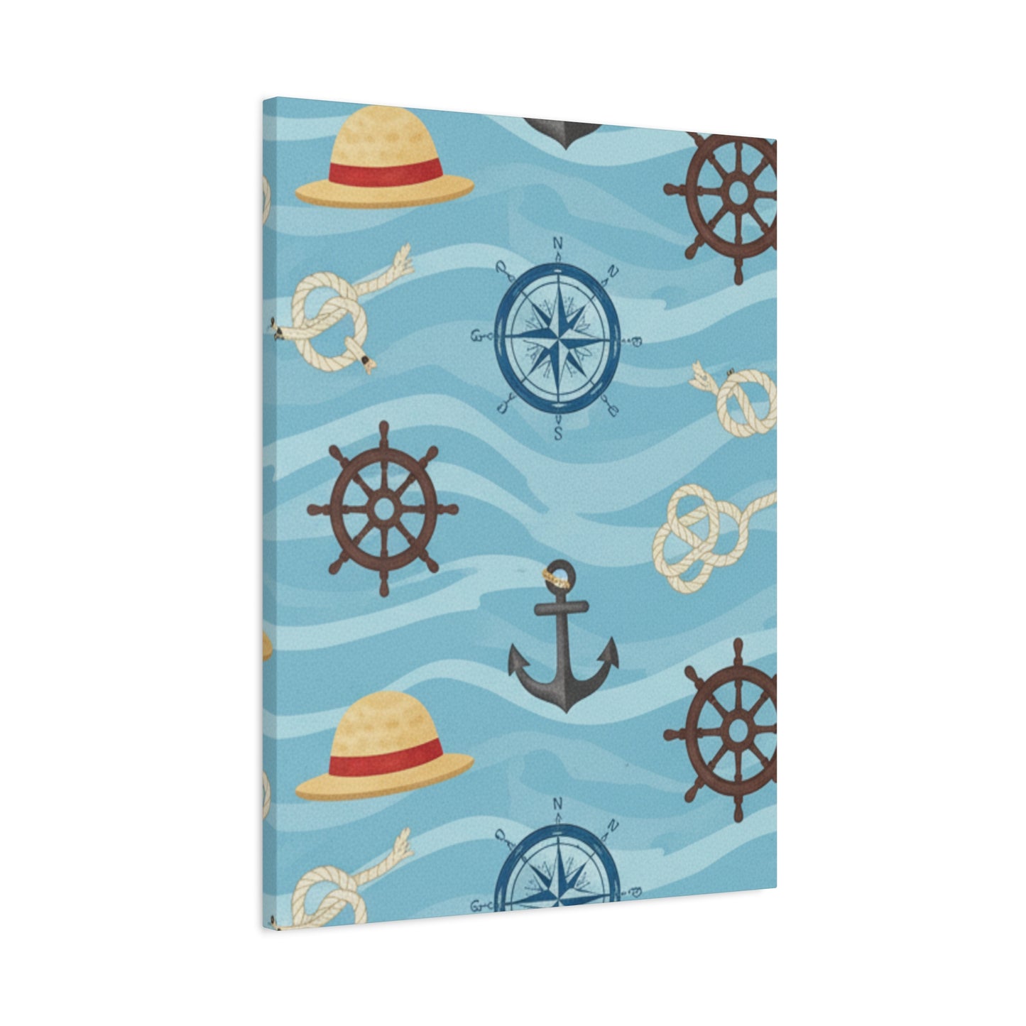 One Piece-Inspired | Blue Nautical Straw Hats | Premium Canvas Wall Art