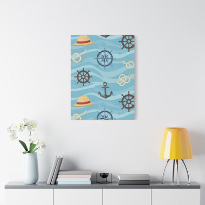 One Piece-Inspired | Blue Nautical Straw Hats | Premium Canvas Wall Art