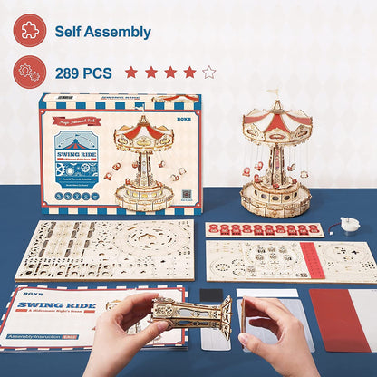 Robotime | ROKR | Magic Amusement Park | Swing Ride | Hobby Kits & DIY Collectibles | 3D Assemble Kits