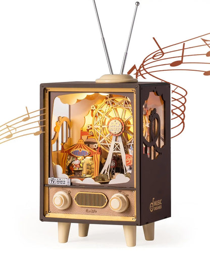 Robotime | Rolife | Music Dreamer | Sunset Carnival TV Music Box With Lights | Miniature & DIY Model Kits