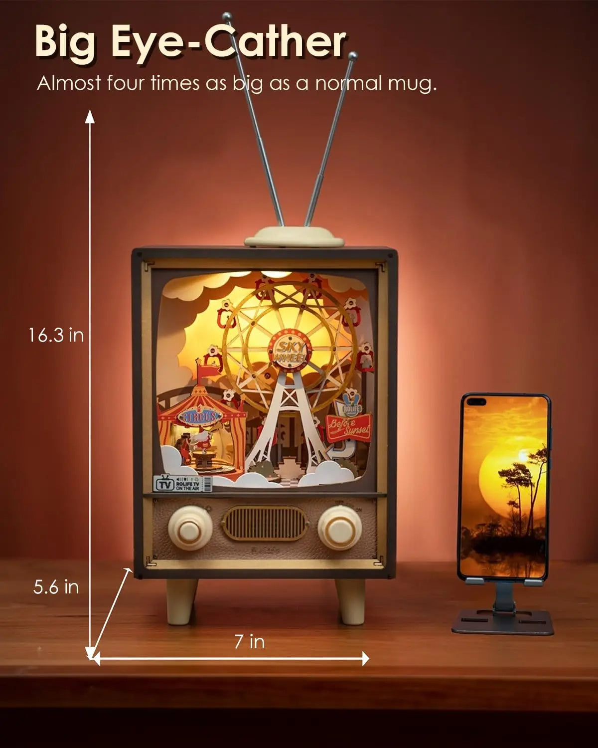 Robotime | Rolife | Music Dreamer | Sunset Carnival TV Music Box With Lights | Miniature & DIY Model Kits