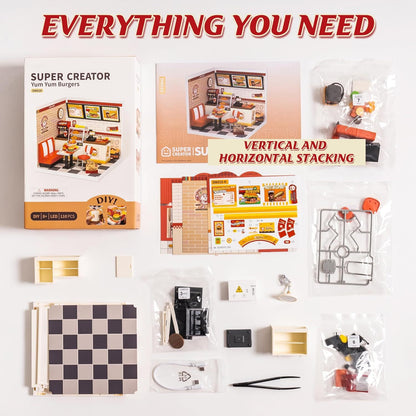 Robotime | Rolife | Super Creator Series | Yum Burgers With LED Lights | Miniature & DIY Model Kits