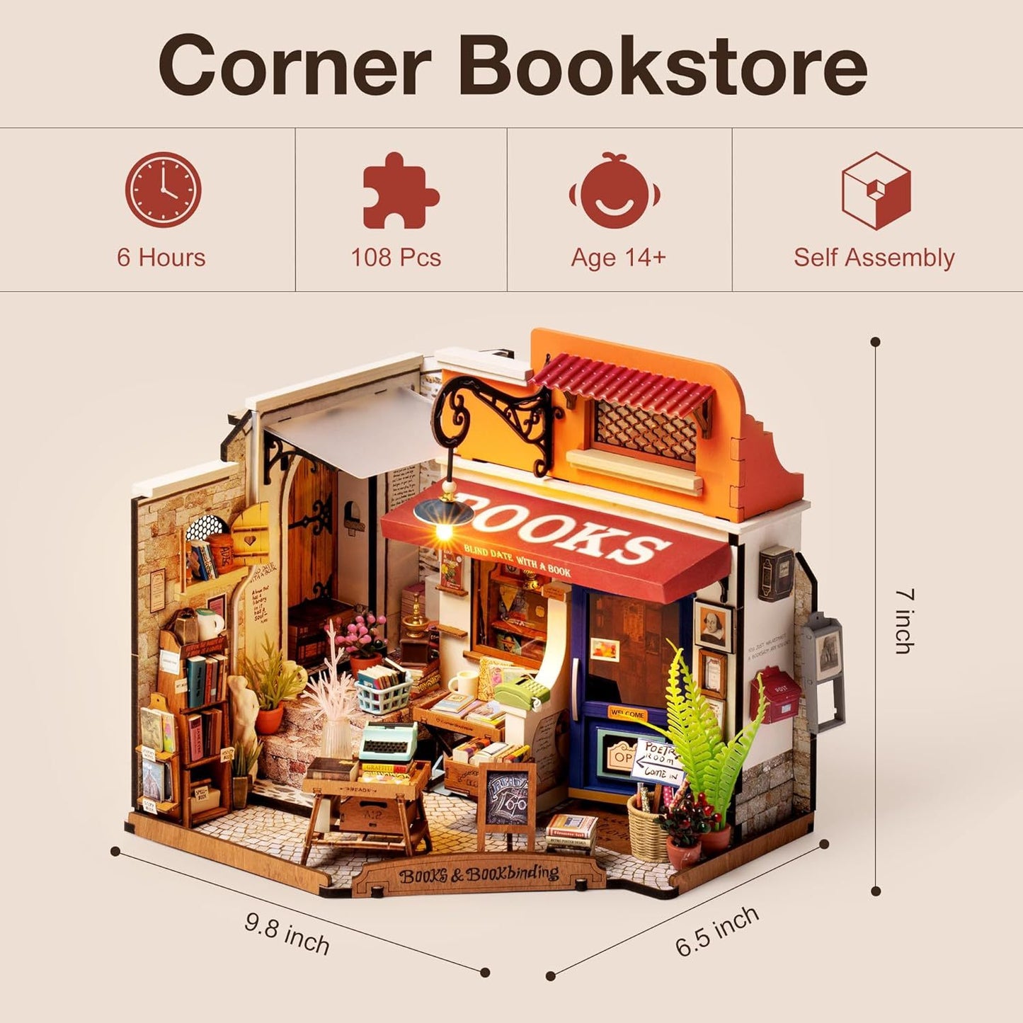 Robotime | Rolife | Miniature House | Corner Bookstore | Miniature & DIY Model Kits