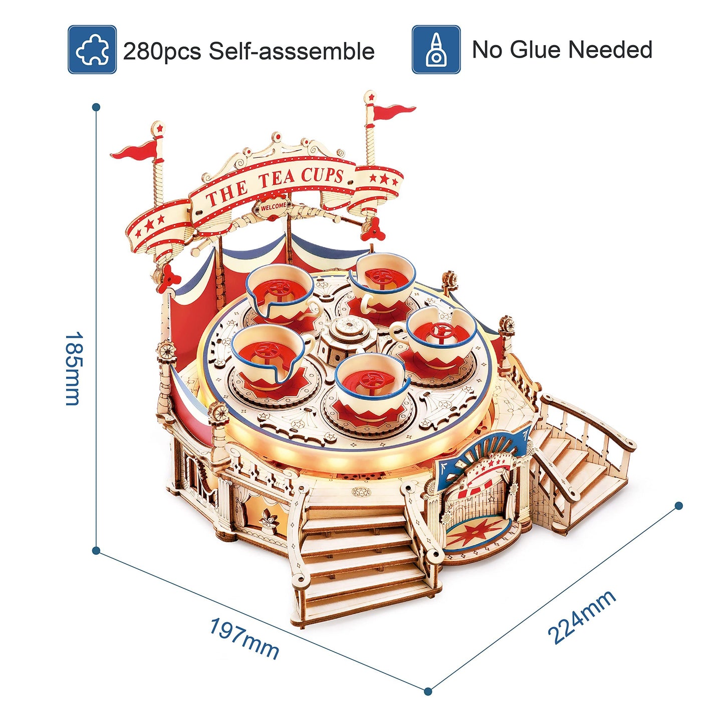 Robotime | ROKR | Magic Amusement Park | Tilt-A-Whirl Music Box | Hobby Kits & DIY Collectibles | 3D Assemble Kits