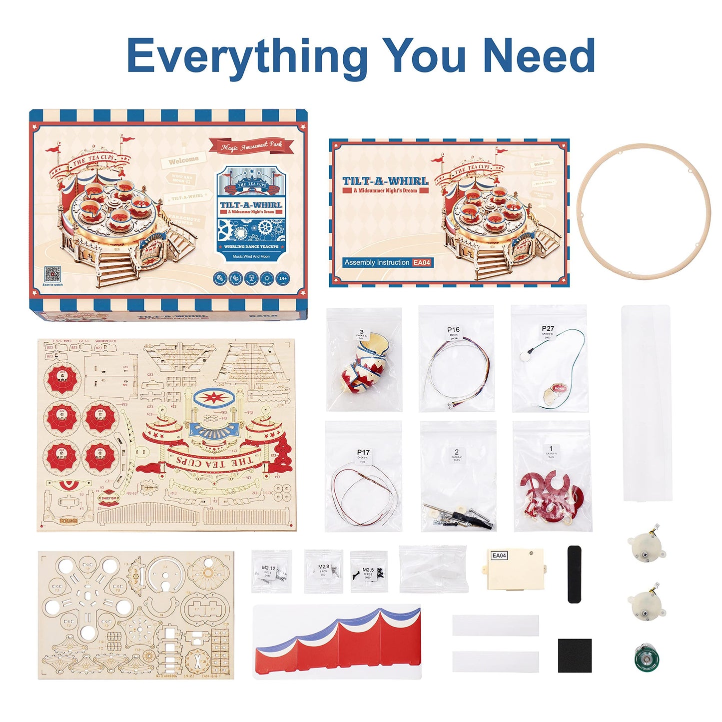 Robotime | ROKR | Magic Amusement Park | Tilt-A-Whirl Music Box | Hobby Kits & DIY Collectibles | 3D Assemble Kits