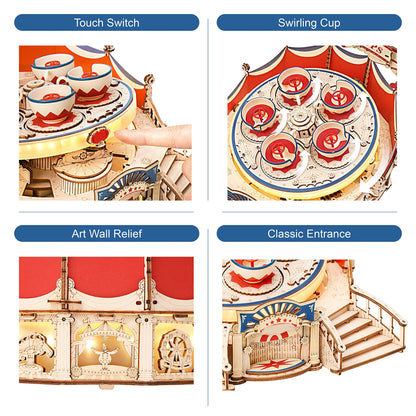 Robotime | ROKR | Magic Amusement Park | Tilt-A-Whirl Music Box | Hobby Kits & DIY Collectibles | 3D Assemble Kits