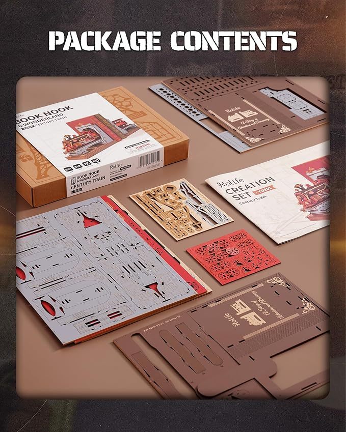 Robotime | Rolife | Book Ends Kit | Century Train | Hobby Kits & DIY Collectibles | 3D Assemble Kits