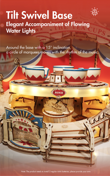 Robotime | ROKR | Magic Amusement Park | Tilt-A-Whirl Music Box | Hobby Kits & DIY Collectibles | 3D Assemble Kits